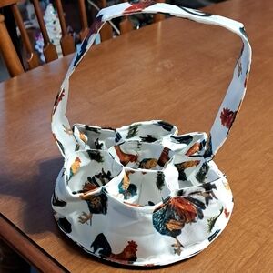 Egg Collector Rooster Print Fabric Basket